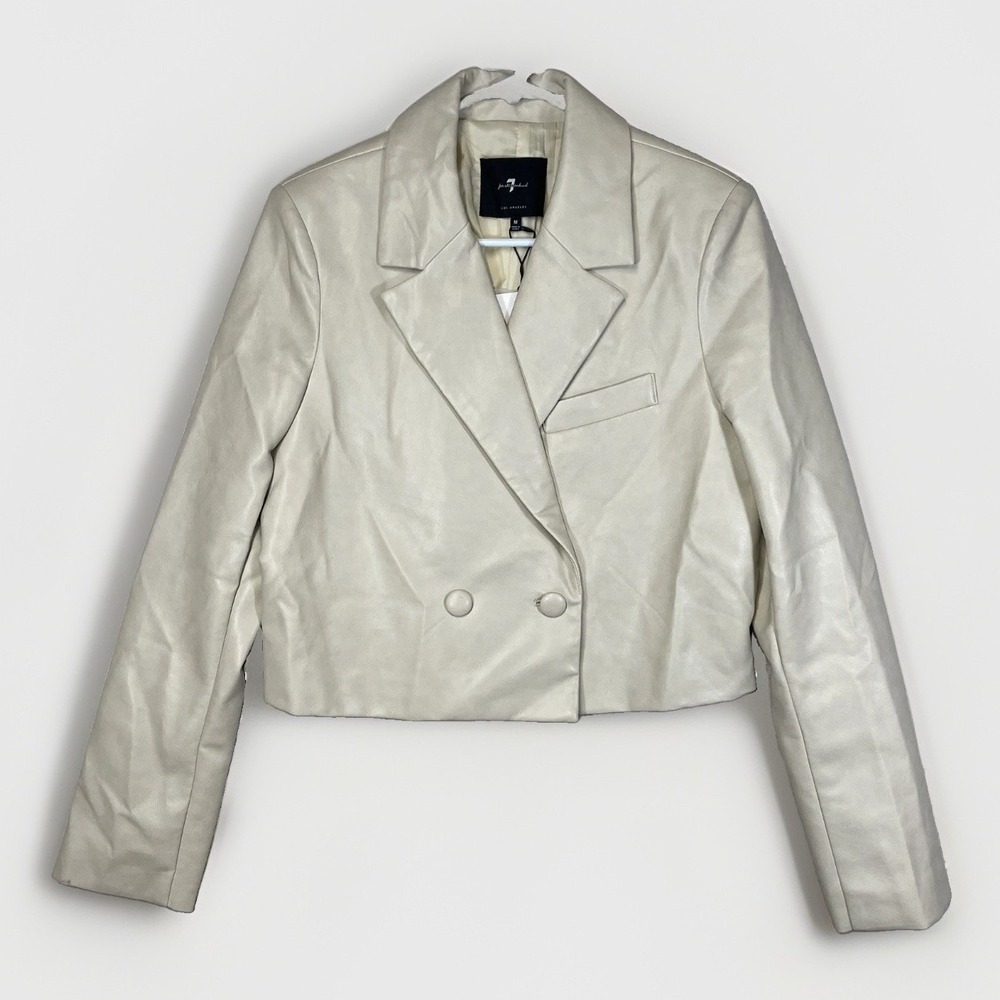 7 For All Mankind Medium Faux Leather Cropped Double Breasted Blazer Jacket NWT